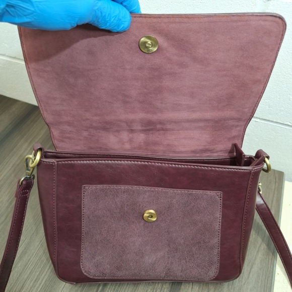 Joy Susan Burgundy Vegan Leather Crossbody Bag Faux Suede Flap Messenger Purse - Picture 3 of 15